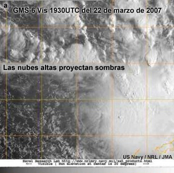 Imágenes satelitales de sistemas nubosos en el sudoeste del Pacífico en el visible.