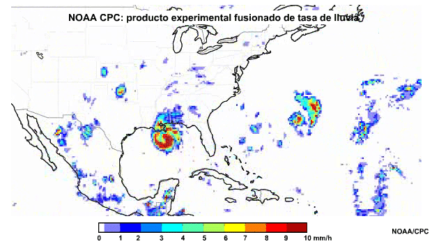 Productos experimentales de fusión de tasas de precipitación del Centro de Predicción Climática (CPC) de la NOAA.