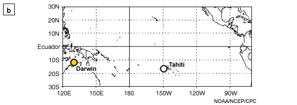 Mapa de la posición de Darwin y Tahití.