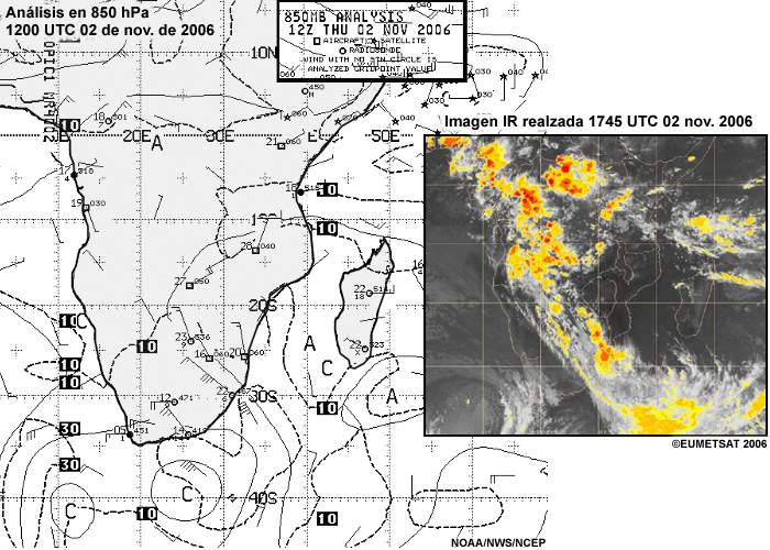Vaguada tropical-templada sobre África meridional.