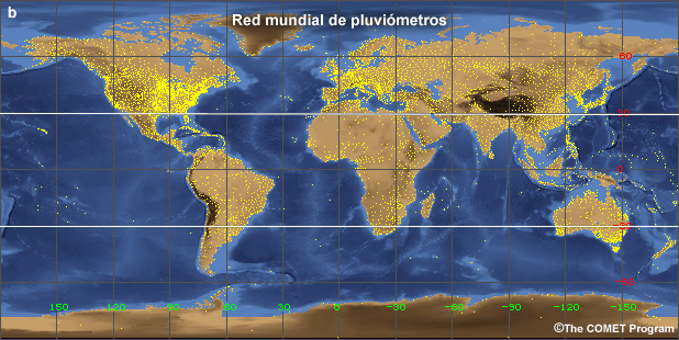 Mapa de la red mundial de estaciones pluviométricas.