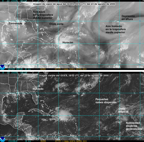 Imágenes de vapor de agua y VIS del GOES.