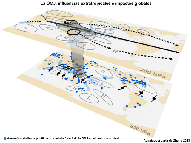 Interacción de la MJO y las circulaciones tropicales con las ondas extratropicales.