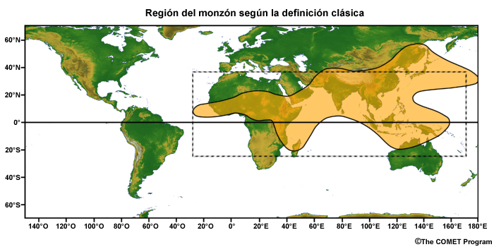 La región del monzón según la definición de Ramage (1971).