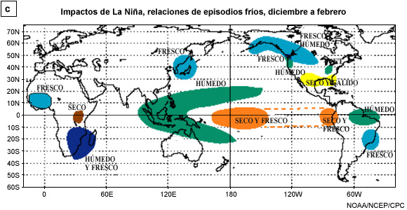 La Niña durante el invierno boreal (c).