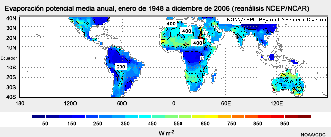 Evapotranspiración potencial media anual (1948-2006)