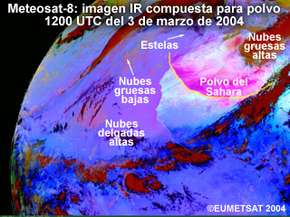 Episodio de polvo del Sahara ocurrido en marzo de 2004.