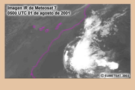 Imágenes Meteosat IR de un haboob generado a lo largo de una corriente descendente de mesoescala.