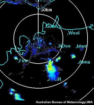 Secuencia de imágenes de reflectividad radar de la convección profunda iniciada por la brisa marina