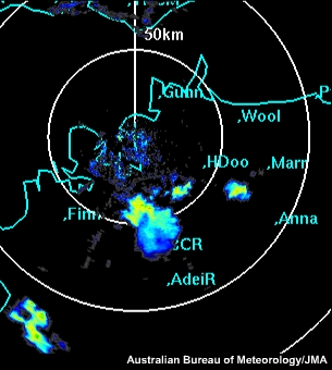 Secuencia de imágenes de reflectividad radar de la convección profunda iniciada por la brisa marina