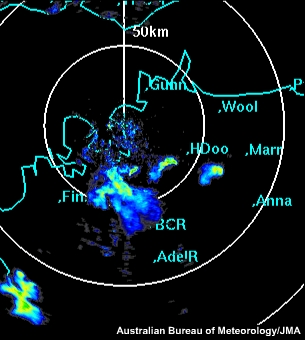 Secuencia de imágenes de reflectividad radar de la convección profunda iniciada por la brisa marina