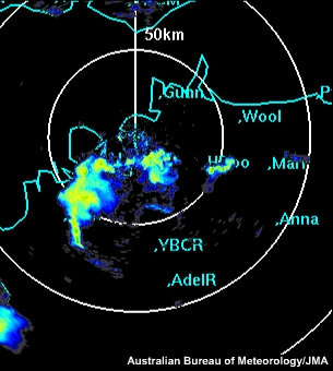 Secuencia de imágenes de reflectividad radar de la convección profunda iniciada por la brisa marina