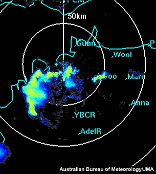 Secuencia de imágenes de reflectividad radar de la convección profunda iniciada por la brisa marina