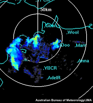 Secuencia de imágenes de reflectividad radar de la convección profunda iniciada por la brisa marina