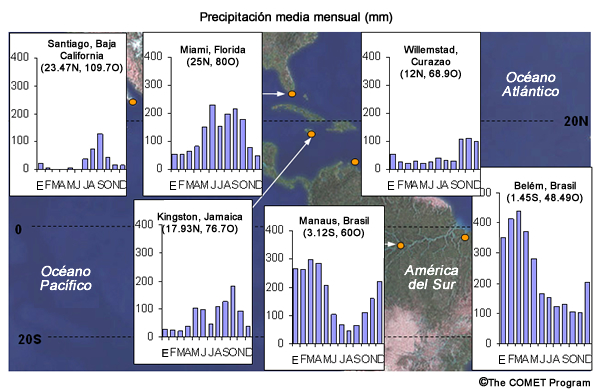 Precipitación media mensual en las Américas