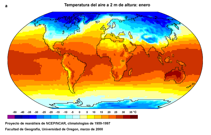 Temperatura media a 2 m en enero.