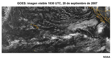 Imagen visible del GOES IR de la región norte del Pacífico tropical, 1830 UTC del 20 de septiembre de 2007.