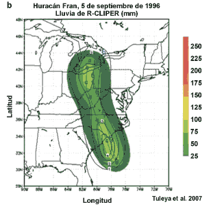 Verificación de los pronósticos de lluvia total de la tormenta para el huracán Fran: pronóstico del modelo estadístico R CLIPER.