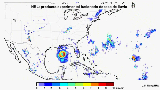 Producto experimental de fusión de tasas de precipitación del Laboratorio de Investigación Naval (<I>Naval Research Laboratory</I>, NRL).