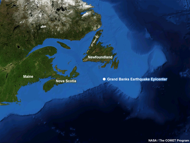 Map of North East Pacific near the Grand Banks