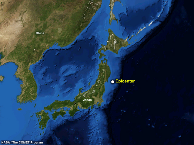 A map of the epicenter of the 2011 Japan tsunami.
