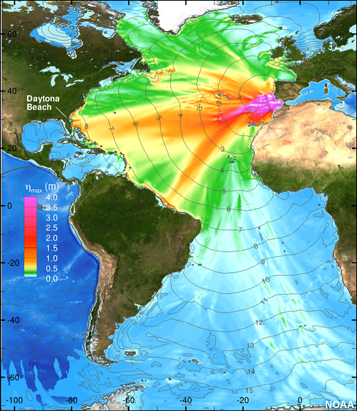 wave energy model for earthquake originating near Lisbon