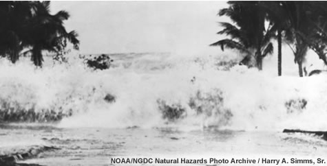The 1946 tsunami wave hits Hawaii.