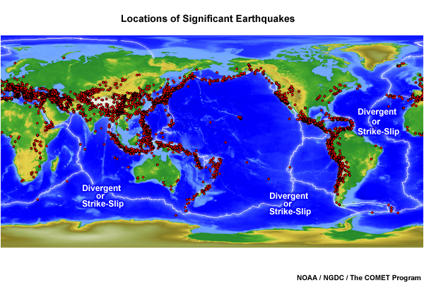 Map of significant earthquake locations plotted on tectonic plates basemap.