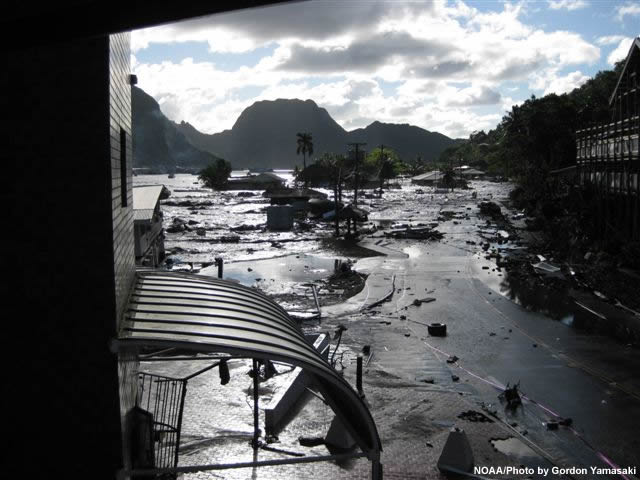 photo of second wave entering harbor at Pago Pago, Samoa