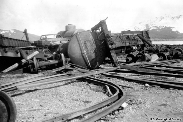 A 200 ton diesel train was move over 200 feet from its tracks by the tsunami of 1964 in Seward, Alaska