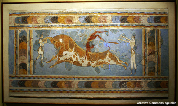 A famous Cretan fresco of bull jumping.