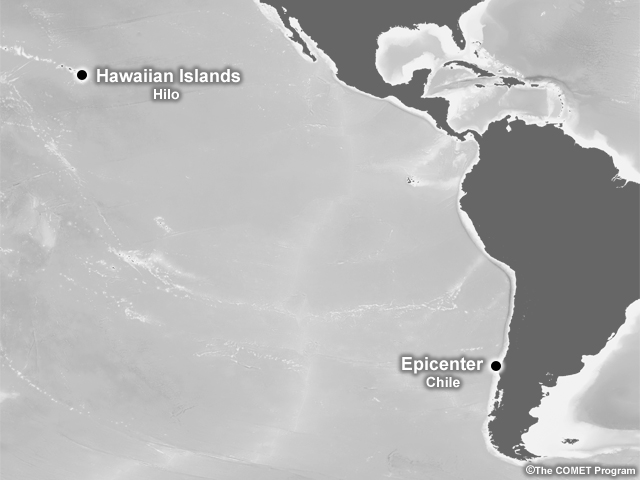 The tsunami traveled from Chile to the Hawaiian Islands