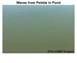Animation or video of the waves created by an object dropped into a pond or still fluid.  Shows that the wave created will have different periods and that the group velocity of the waves is slower than individual wave speeds.