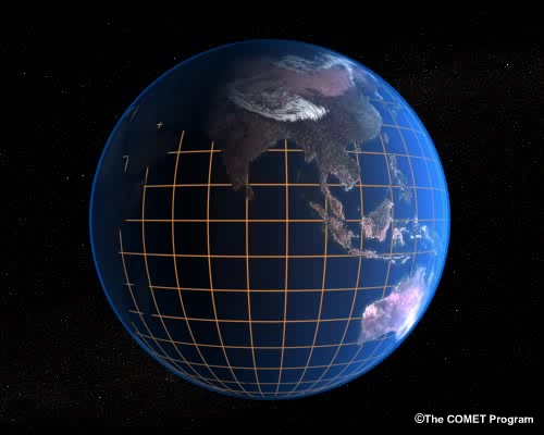 animation of spinning globe showing world's oceans
