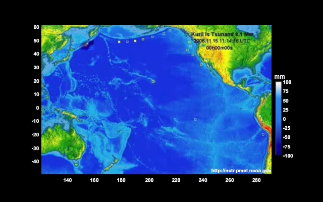 animation of 2006 tsunami originating near the Kuril Islands