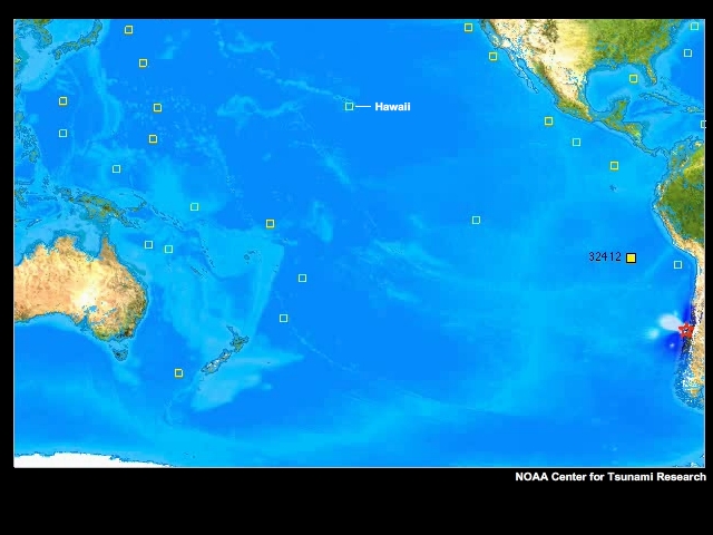 animation of tsunami crossing Pacific after 27 February 2010 earthquake near coast of Chile