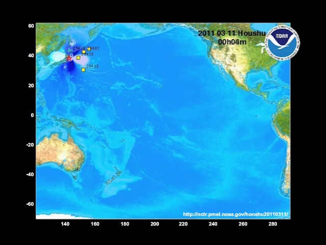 animation of tsunami generated by 2011 Honshu Japan earthquake 