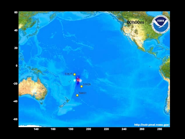 animation of tsunami originating near Samoa islands September 29, 2009