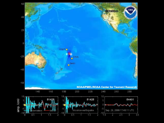 A simulation of wave propagation after the 2009 Samoan tsunami.