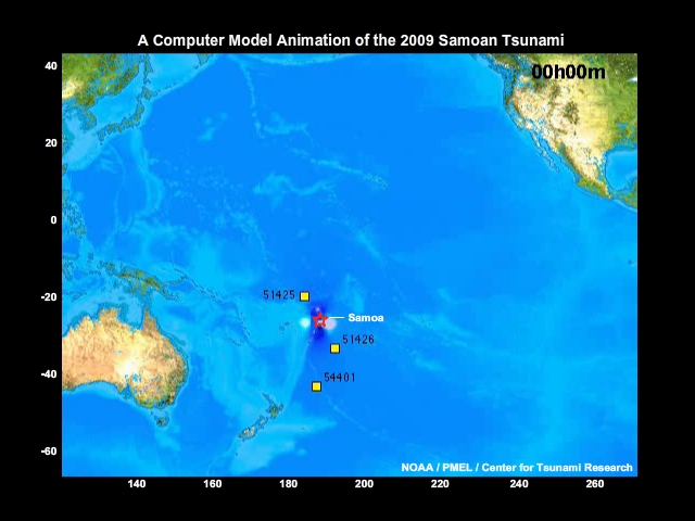 Animation of a tsunami model for the 2009 Samoan tsunami