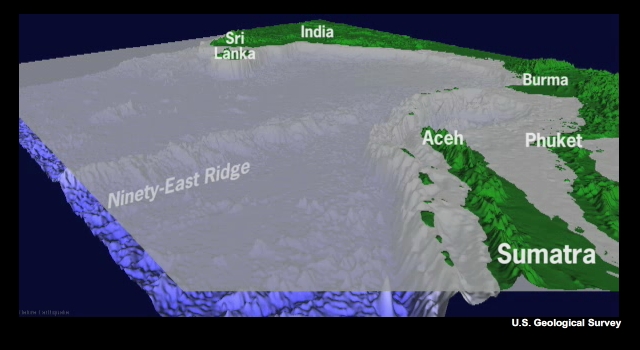 A USGS simulation of the 2004 Indian Ocean tsunami that includes bathymetry.