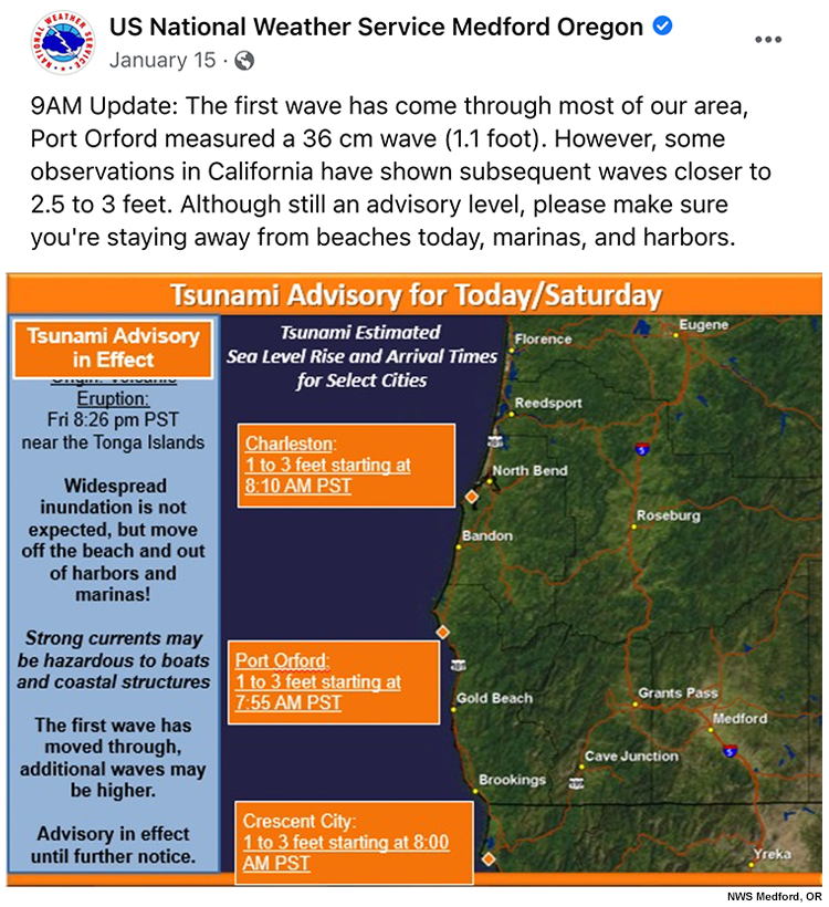 A social media post issued by NWS WFO Medford, Oregon.