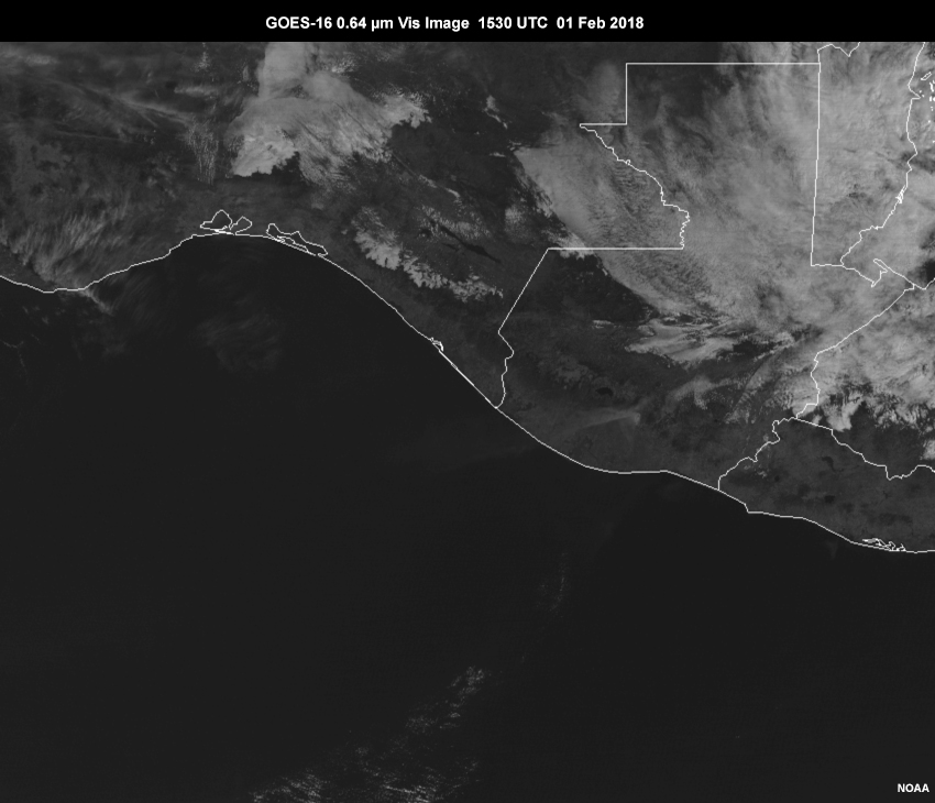 Visible image of Volcan de Fuego eruption at 1530 UTC 01 Feb 2018