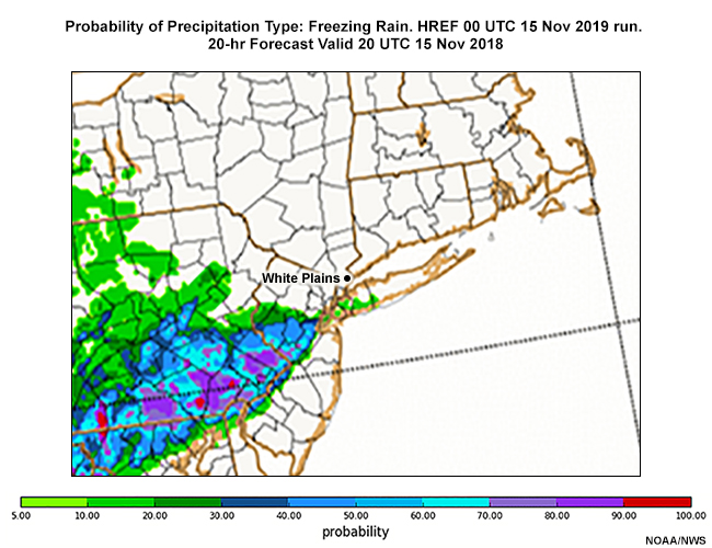 Loop of the probability Freezing Rain. HREF 00 UTC 15 Nov 2019 run.