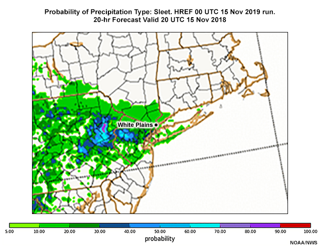 Loop of the probability Sleet. HREF 00 UTC 15 Nov 2019 run.