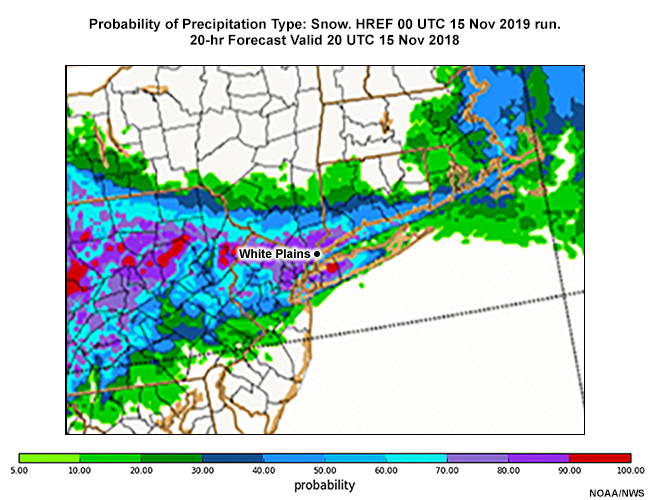 Loop of the HREF probability of Snow for the Upton, NY CWA.