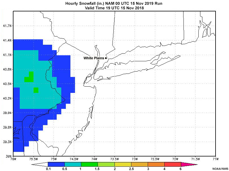 NAM animation of change in snow depth from the previous hour for NAM 00 UTC 15 Nov 2018 Run 
