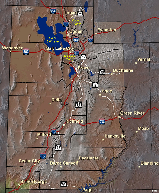 Map of the state of Utah.