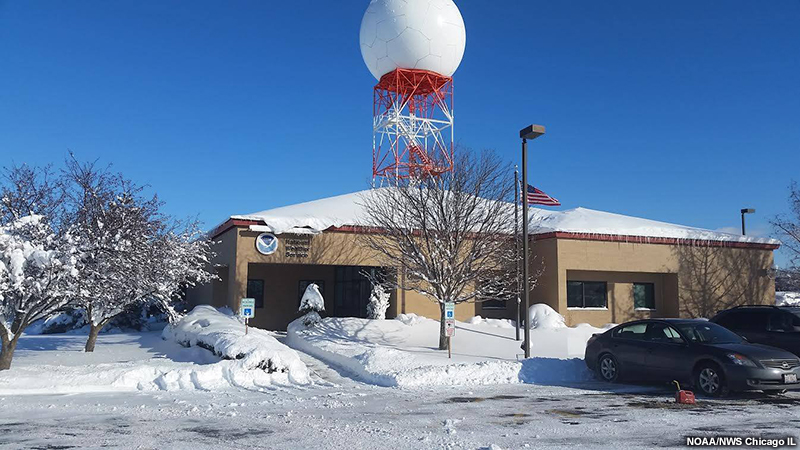 Deep snow cover at the National Weather Service Chicago.